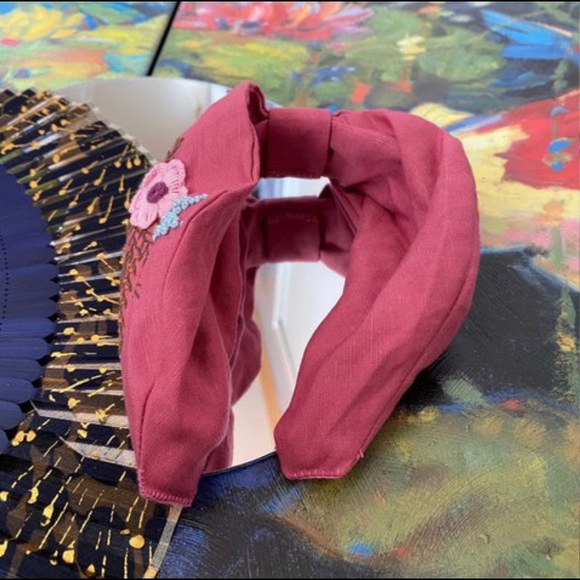 Pink Bow Headband with Floral Embroidery - Picture 6 of 7